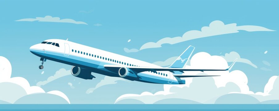 Passenger plane in the sky. Wide banner with copy space for text. AI generative.