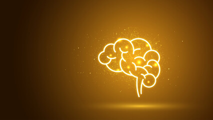 The glowing human brain on the dark background. Creative thinking conceptual illustration, bright ideas, a symbol of intellectual, and brain symptoms - obrazy, fototapety, plakaty