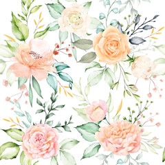 Watercolor Floral Leaves Seamless Pattern