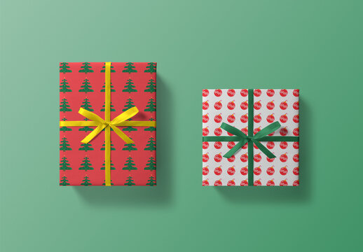 Wrapped Gift Boxes Mockup