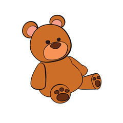 A hand-drawn cartoon teddy bear toy on a white background.