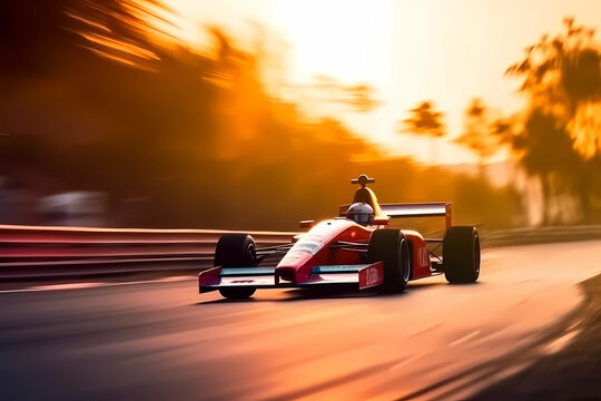 Formula 1 racing in high speed with motion blur