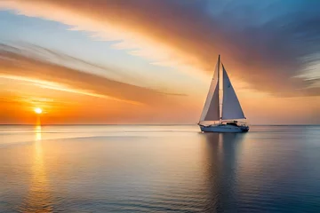 Rolgordijnen sailboat at sunset © rabia