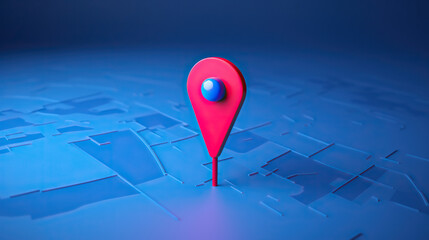 Locator mark of map and location pin or navigation icon sign on blue background with search concept. 3D rendering. - obrazy, fototapety, plakaty