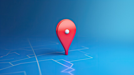 Locator mark of map and location pin or navigation icon sign on blue background with search concept. 3D rendering. - obrazy, fototapety, plakaty