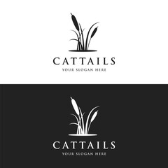 Cattails or reed river grass plant logo template design premium quality.