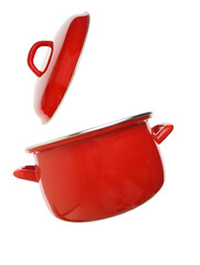 Red cooking pot flying isolated on white transparent background, PNG - 633371848