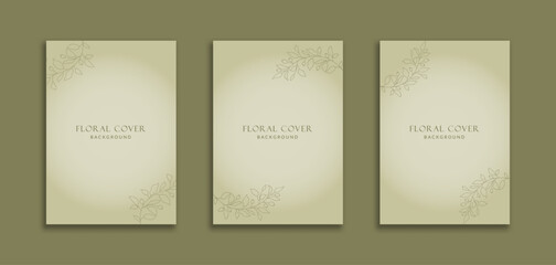 Set of 3 Aesthetic Cover Background with Frame Botany Object. Minimalist style for banner, pamphlet, poster, frame, border, presentations, flyers, invitation, wedding, rsvp, advertising