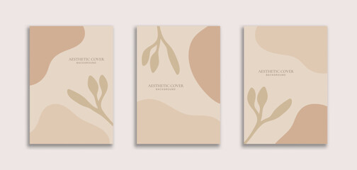 Set of 3 Beautiful Cover Background A4 with Blob and Leaf Object. Dynamic style for banner, pamphlet, poster, frame, border, presentation, flyers, cover book, ads, wedding invitation, social media