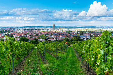 Germany, Fellbach city houses buildings tower skyscraper beautiful skyline panorama view above...