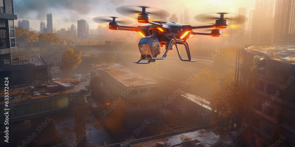 Poster drone activity in the sky - generative ai