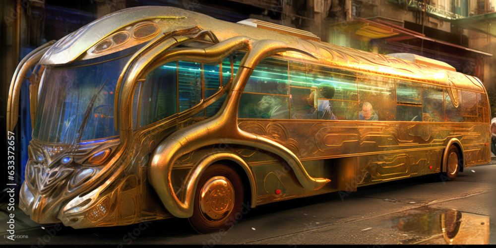 Poster a futuristic bus speeding up along the streets - generative ai