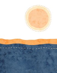 abstract background landscape with sun and mountains, watercolor illustration with paper texture