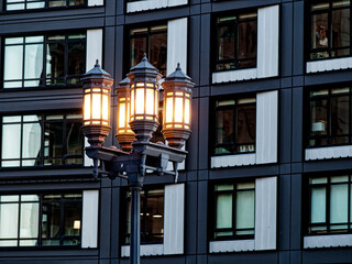 Streetlights in city.