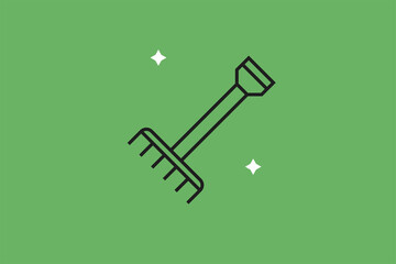 Vector rake illustration in flat design style,  geometric cleaning icon.