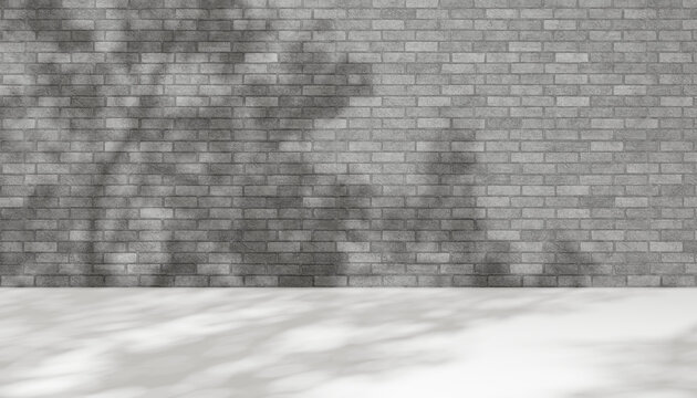 Abstract 3d render minimal scene podium backgroud, Light and shadow from  tree on the brick wall for product display, advertising, mockup or etc