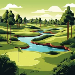 Fototapete Rund a realistic view of a golf course, as if it was picture of a real golf course with a nice golf course. Generative ai © alexanderuhrin