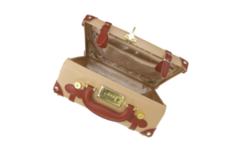 Travel bag. Old fashioned suitcase open empty isolated on white transparent background, PNG