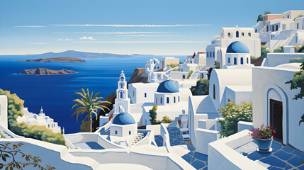 Santorini Serenade: A Dance of Cliffs, Blue Domes, and the Sea - obrazy, fototapety, plakaty