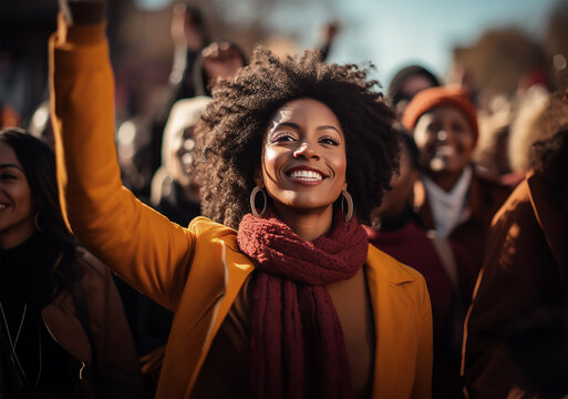 Black women march together in protest