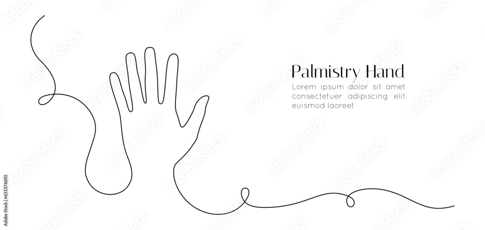 Fototapete One continuous line drawing of palm of hand. Human arm in simple linear style for logo and card. Editable stroke. Doodle vector illustration
