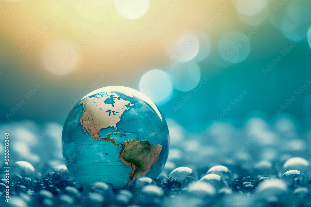 Poster earth floating with plastic danger for environment - generative ai