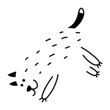 Simple abstract running cat doodle illustration. Fat animal clipart. Funny element for print design, logo, packaging. Vector hand drawn image isolated on white background. Comic drawing.