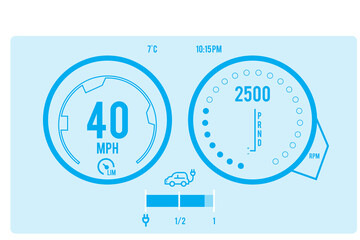 Digital png illustration of car panel with data processing on transparent background