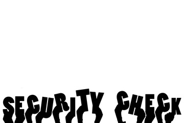 Digital png illustration of hands with security check text on transparent background