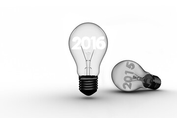 Digital png illustration of light bulbs with 2016 2015 texts on transparent background