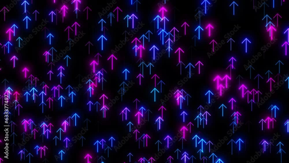 Poster glowing neon arrows direction animation on black background, neon arrows blinking on black backgroun