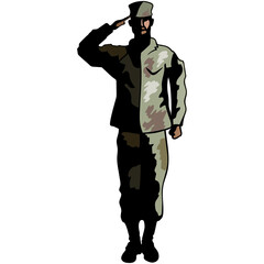 Digital png illustration of male soldier saluting on transparent background