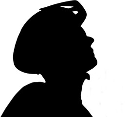 Digital png silhouette image of woman with bicycle helmet on transparent background