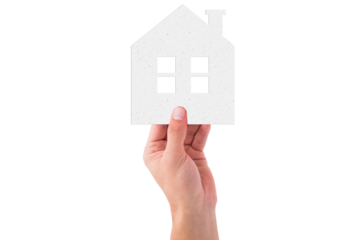 Digital png illustration of hand holding house on transparent background