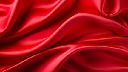 Naklejka na ściany i meble Luxury Silk Texture Background in Red. Abstract Wave of Grunge Silk Material for Sophisticated Wallpaper Design or Elegant Drape Cloth. Perfect for a Luxurious Christmas Day: Generative AI