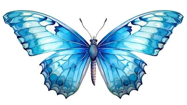 Watercolor Illustration of Common Blue Butterfly, Polyommatus Icarus, Isolated on White Background - Hand-drawn Painting of Artistic Insect with Antennae and Wings: Generative AI