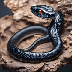Obraz premium The Black Cobra King was beautiful and had a ferocious gaze.