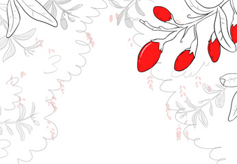 red wild berry tree line illustration white background
