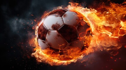 Naklejka premium Close-up of a fiery football soaring through the air