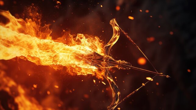 A flaming archery arrow just before hitting the target
