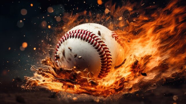 A burning baseball in motion during the game