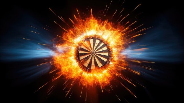A flaming darts hitting the bullseye