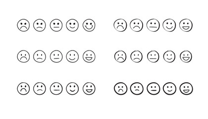 Set of rating emotion faces. simple doodle hand drawn style. Sad or happy.