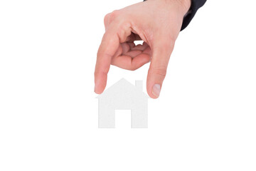 Digital png illustration of hand with house on transparent background