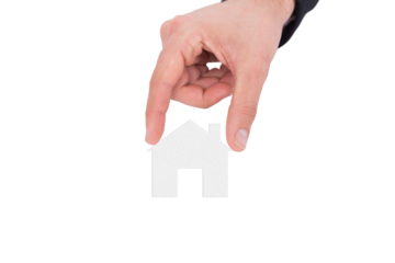 Digital png illustration of hand with house on transparent background