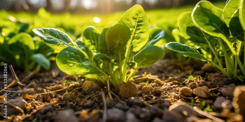 Poster close up of spinach in the garden - generative ai