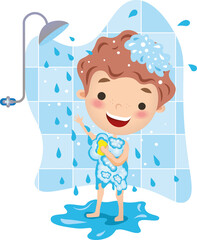 Digital png illustration of boy taking shower on transparent background
