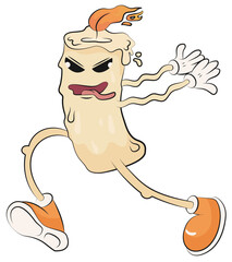 Groovy character candle in motion, running. Funny character, evil candle, Halloween holiday. Groovy character, retro style, cartoon, 2000s. sticker.