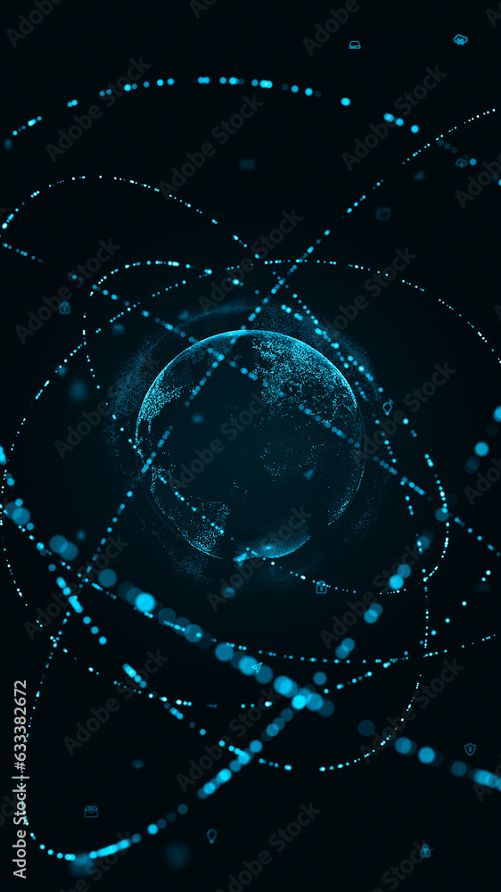 Aufkleber blue digital earth sphere logo with particle ring circle rotation and earth sphere with ai technolog