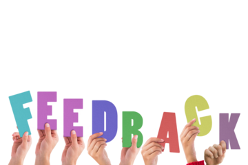 Digital png illustration of feedback text on transparent background